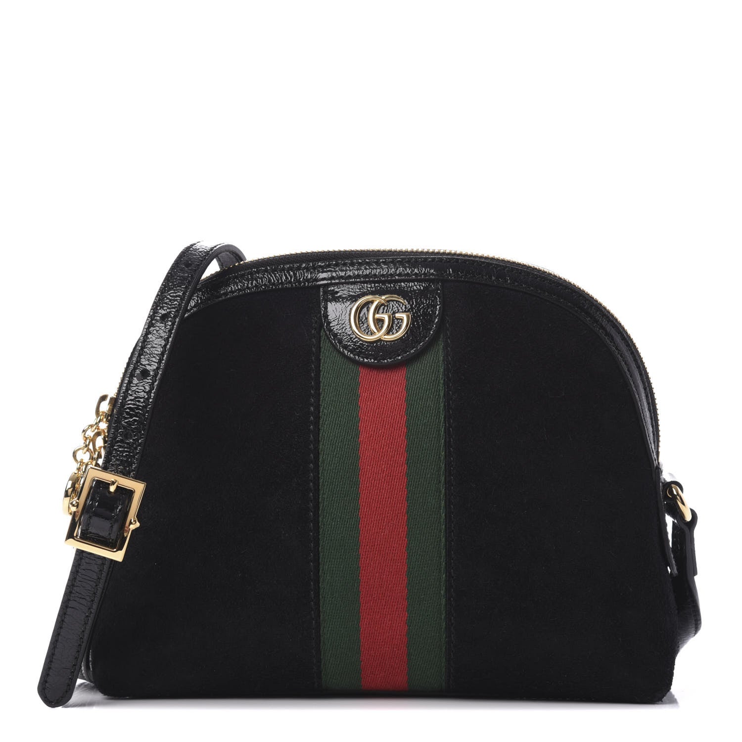 Gucci Suede Patent Web GG Small Ophidia Dome Shoulder Bag Black 1 of 13