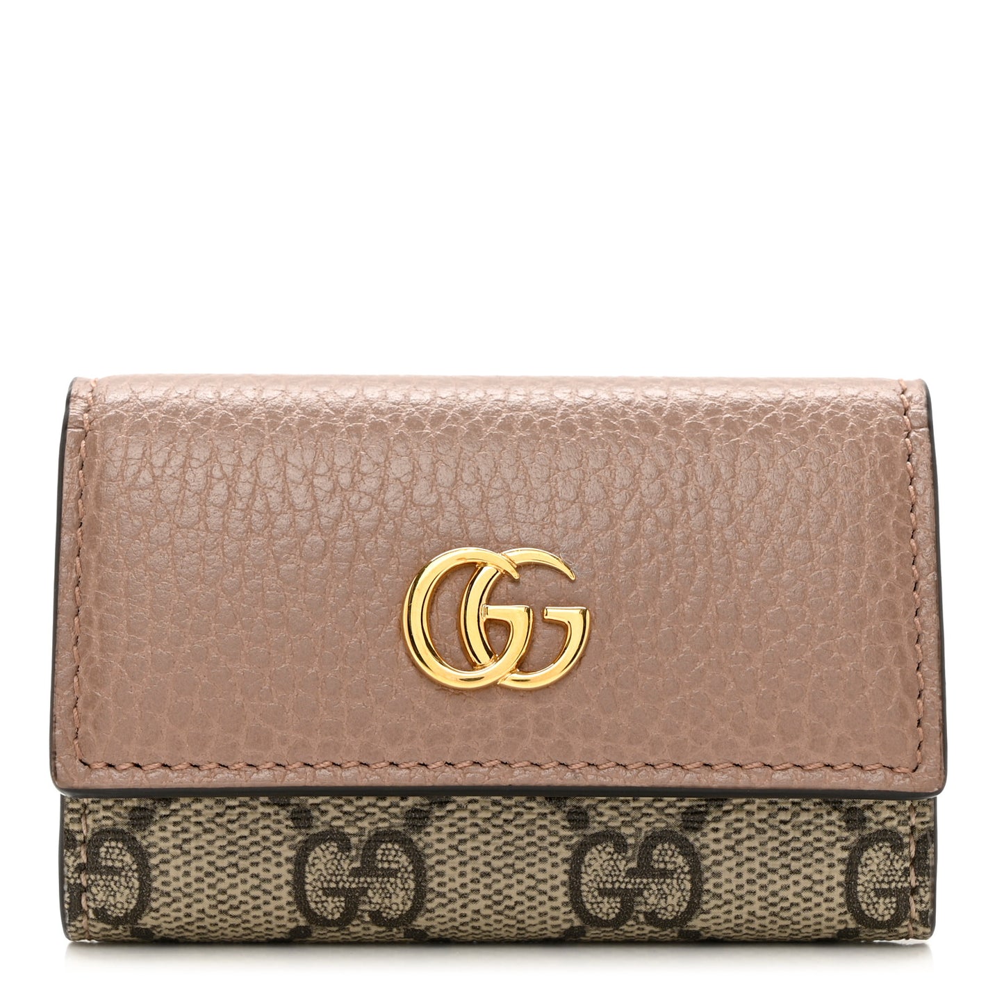 Dollar Calfskin GG Supreme Monogram GG Marmont 6 Key Holder Case Rose Beige Ebony