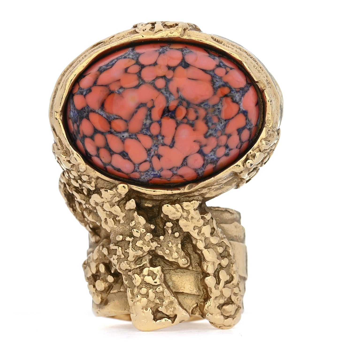 Saint Laurent Glass Cabochon Arty Ovale Ring 5 Gold Coral 1 of 3