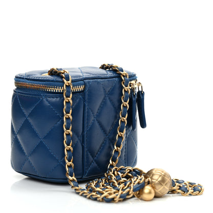Chanel Lambskin Quilted Pearl Crush Mini Vanity Case With Chain Navy Blue 3 of 9