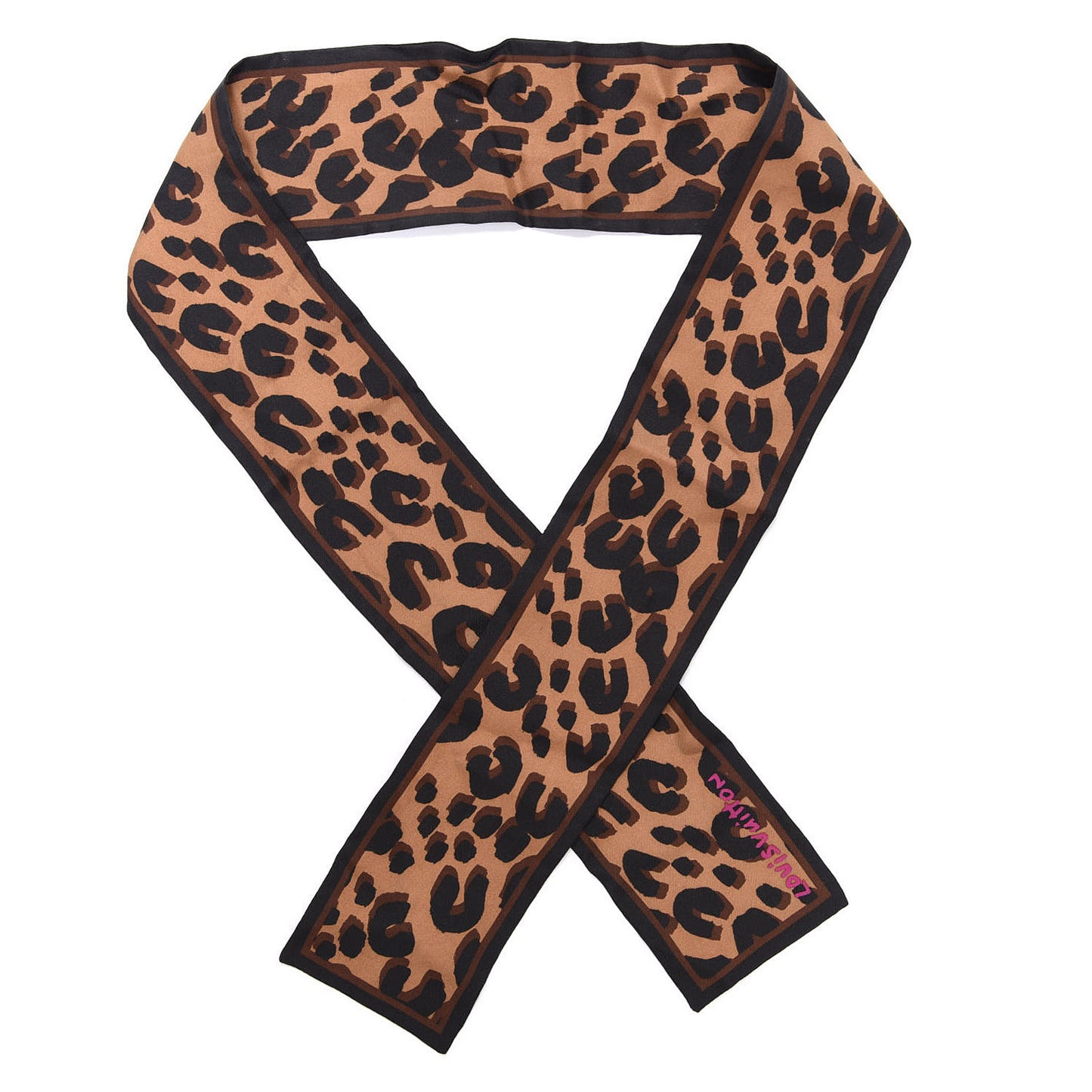 Silk Leopard Bandeau Scarf Marron
