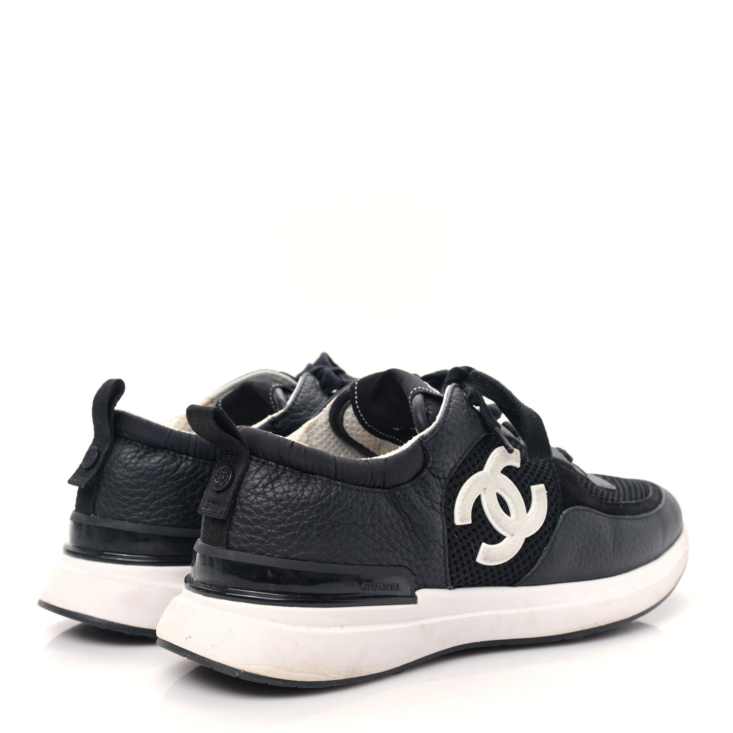 Calfskin Mesh Lycra Suede Womens Logo Sneakers 38.5 Black