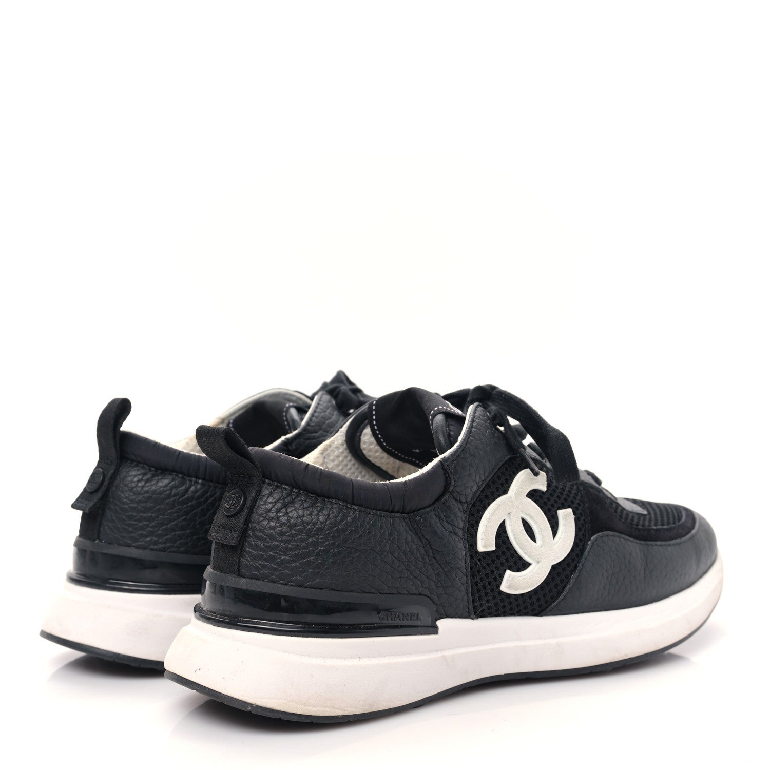 Chanel Calfskin Mesh Lycra Suede Womens Logo Sneakers 38.5 Black 4 of 10