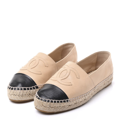 Chanel Lambskin CC Espadrilles 38 Beige Black 2 of 9