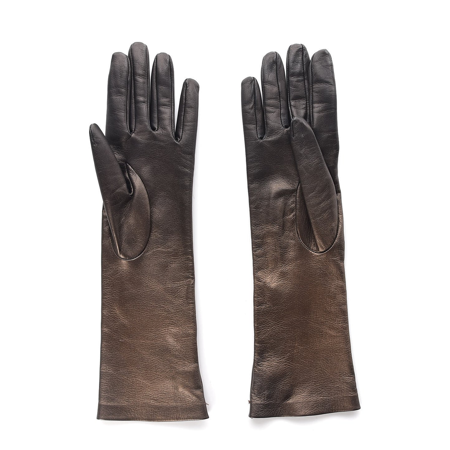 Metallic Lambskin Long Gloves 7 Brown