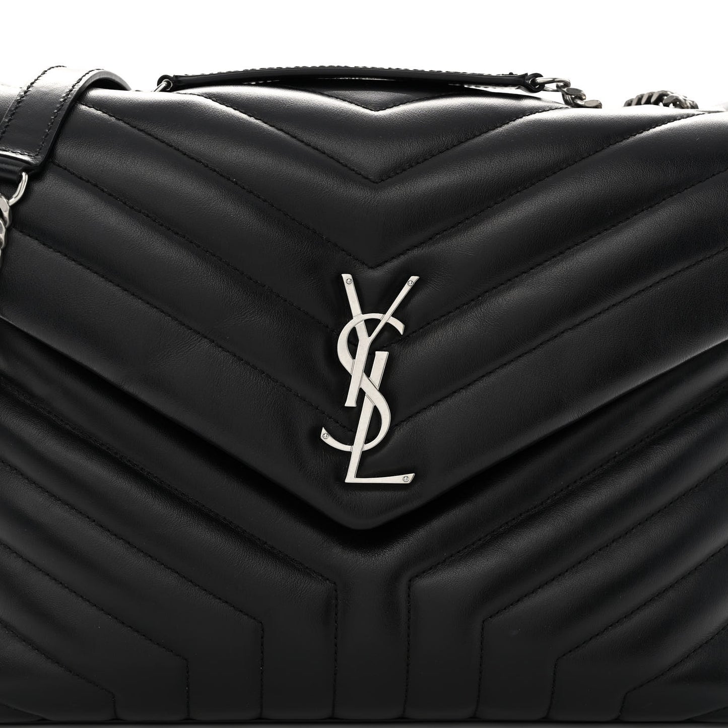 Calfskin Y Quilted Monogram Medium Loulou Chain Satchel Black