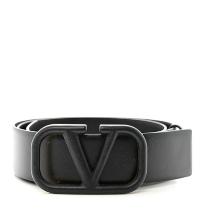Valentino Garavani Glossy Calfskin Monochrome VLogo Belt 85 34 Black 1 of 8