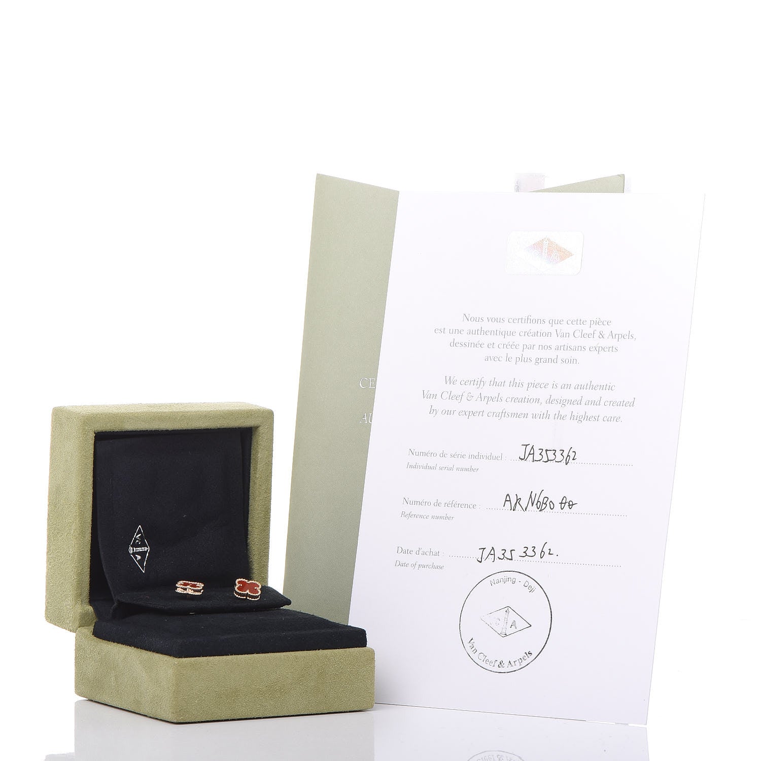 Van Cleef & Arpels 18K Rose Gold Carnelian Sweet Alhambra Earrings 6 of 6