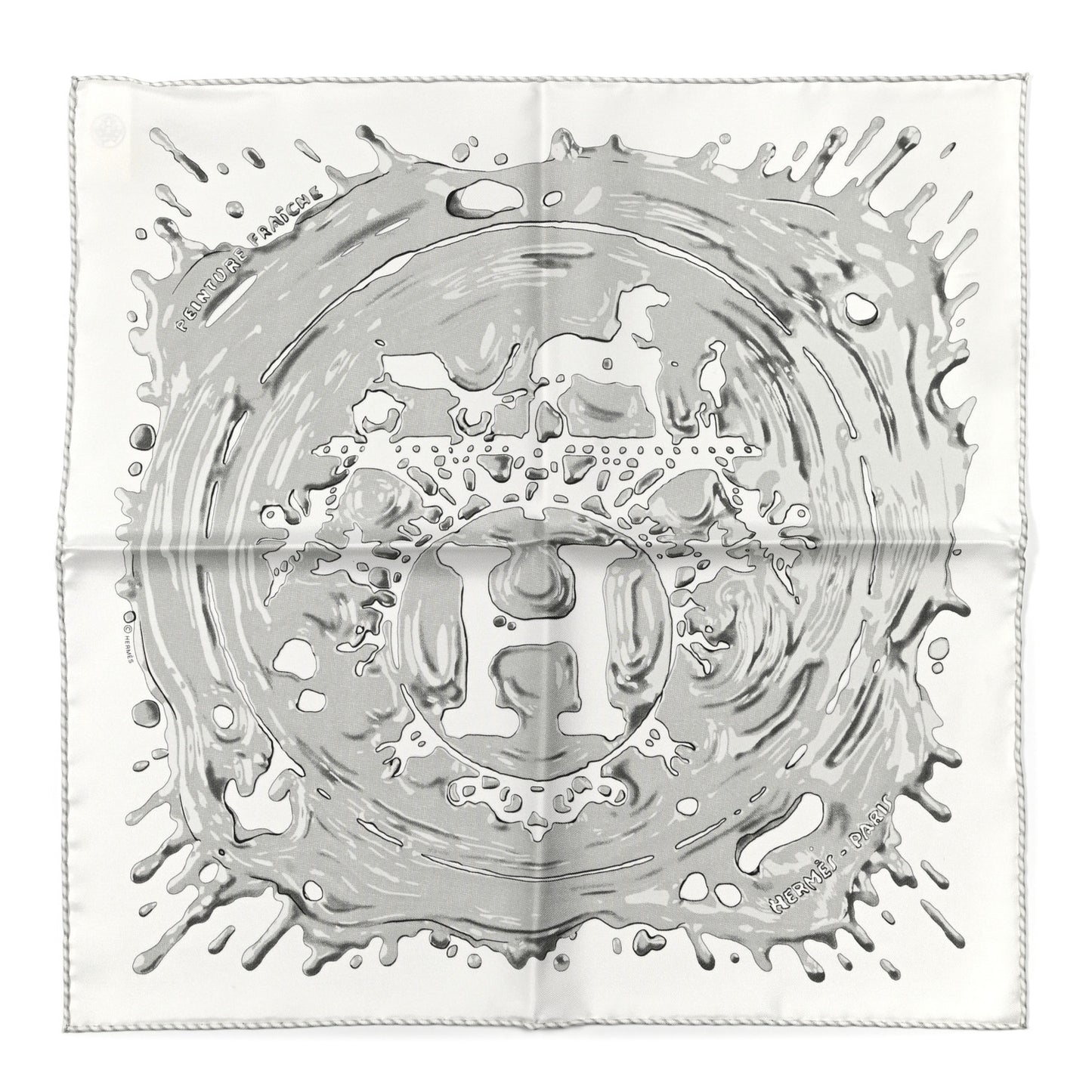 Silk Peinture Fraiche Pocket Square White Gris Perle