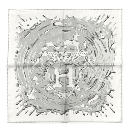 Hermes Silk Peinture Fraiche Pocket Square White Gris Perle 1 of 5
