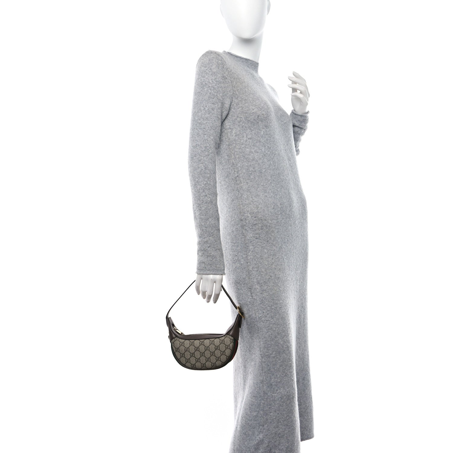 Gucci GG Supreme Monogram Textured Calfskin Web Mini Ophidia Half Moon Hobo Beige Ebony New Acero 2 of 9