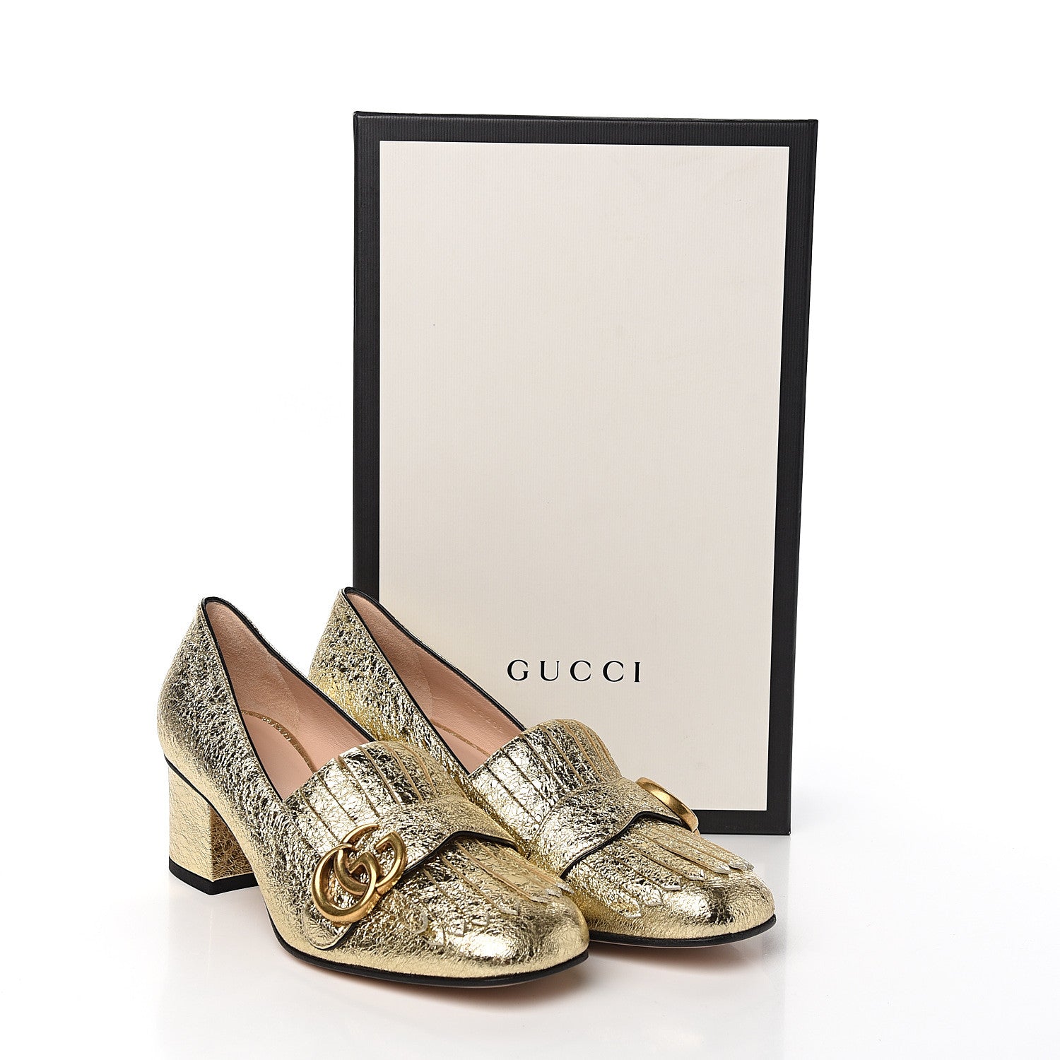 Gucci Galassia GG Marmont Fringe 50mm Loafer Pumps 37 Platino 9 of 9