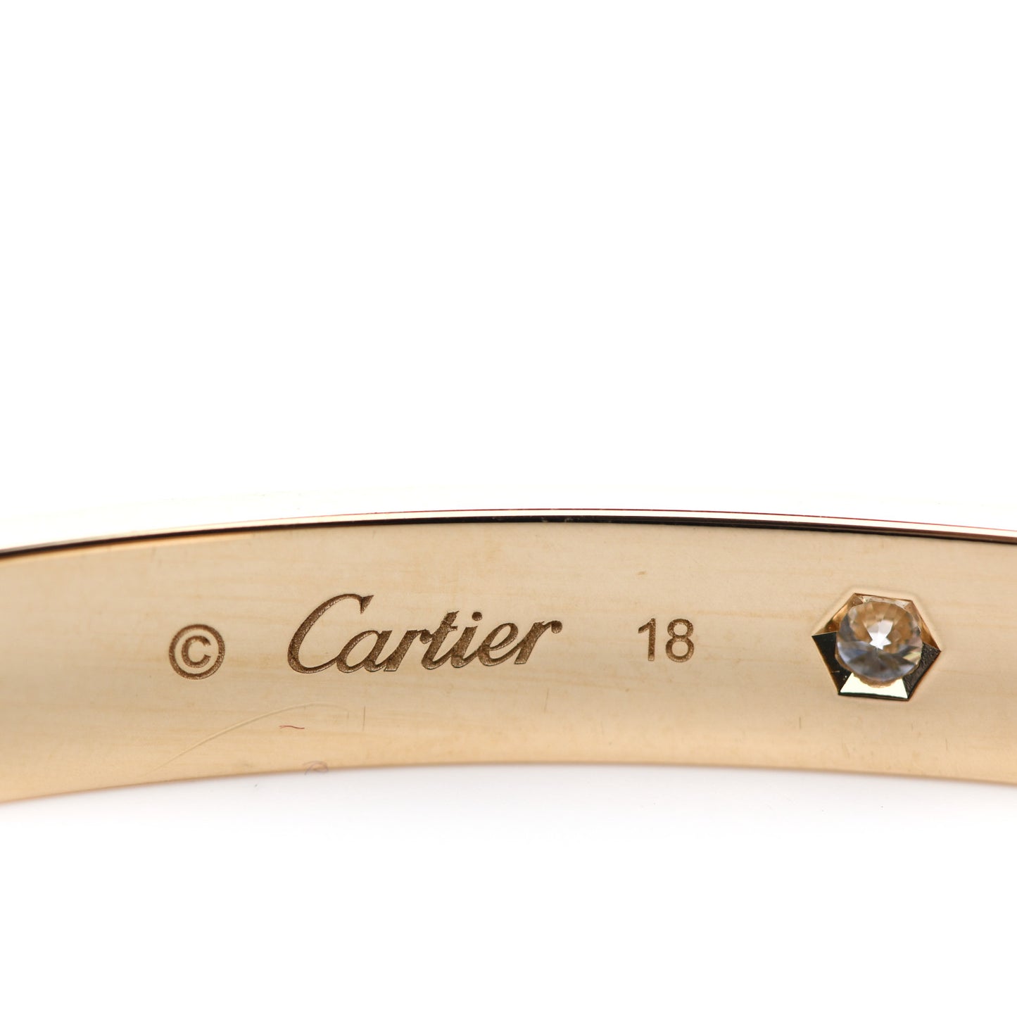 18K Yellow Gold 1 Diamond LOVE Cuff Bracelet 18