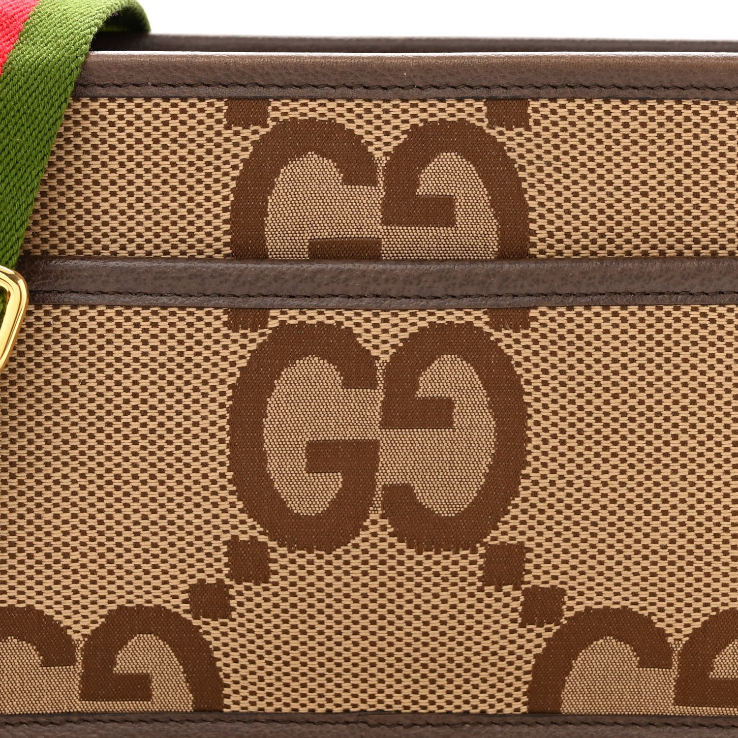 Gucci Monogram Jumbo GG Textured Dollar Calfskin Web Mini Crossbody Bag Camel Ebony New Acero 8 of 12
