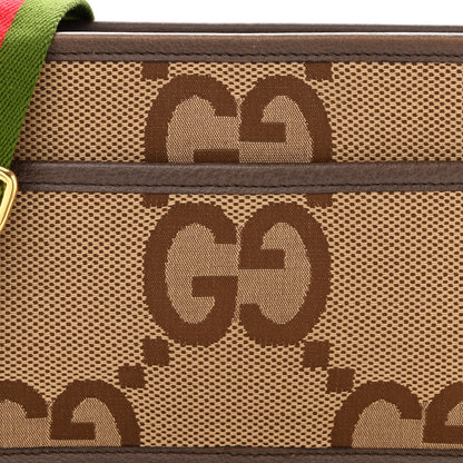 Gucci Monogram Jumbo GG Textured Dollar Calfskin Web Mini Crossbody Bag Camel Ebony New Acero 8 of 12
