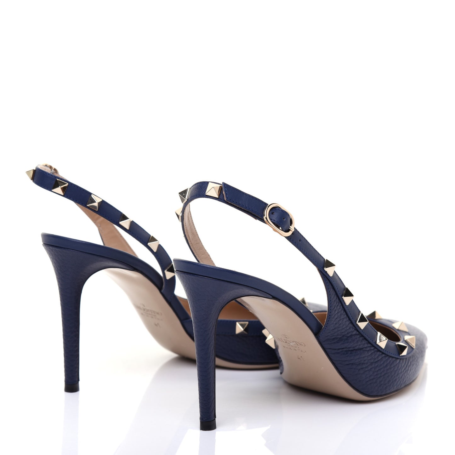 Pebbled Calfskin Rockstud Half D'Orsay Slingback 85mm Pumps 41 Pure Blue