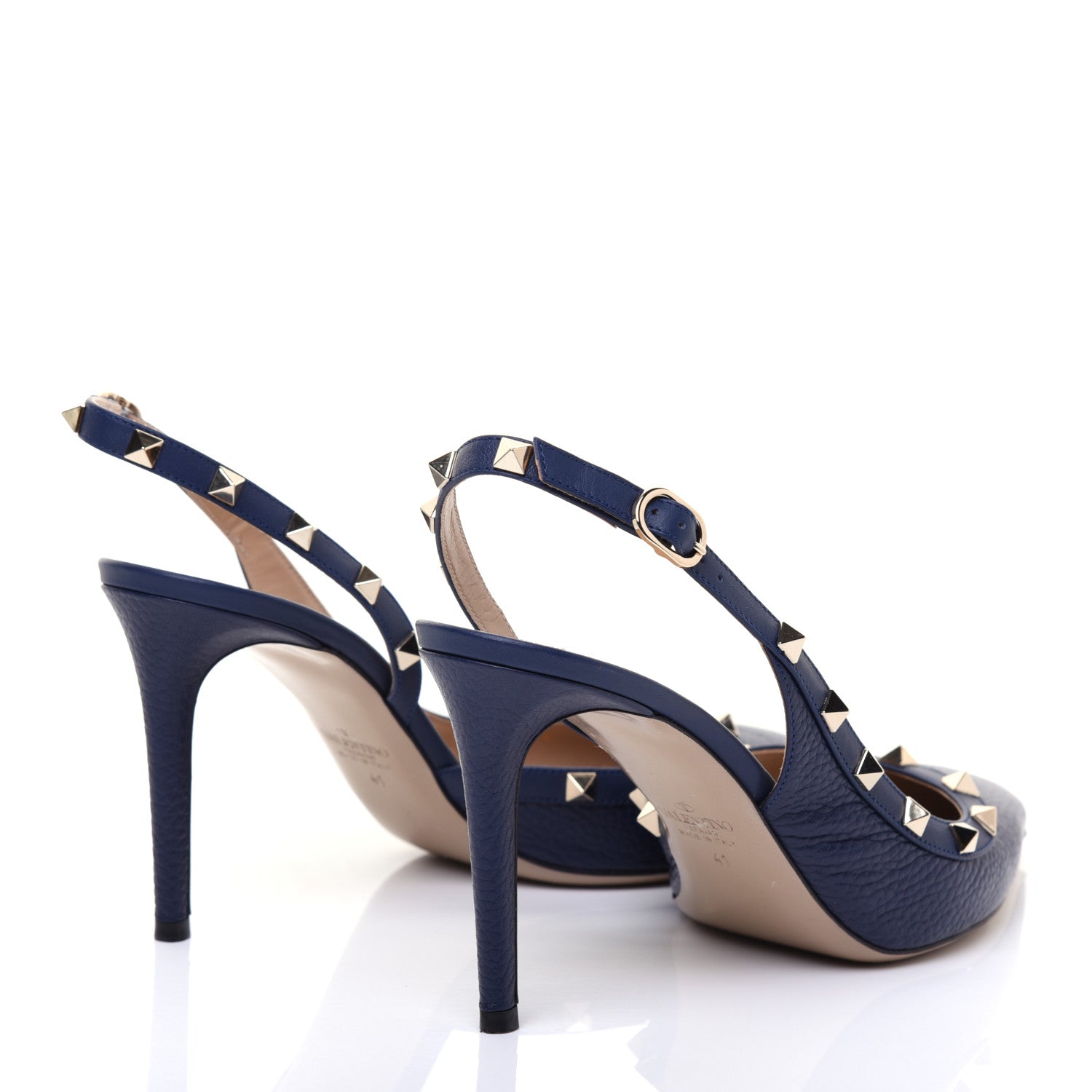 Valentino Garavani Pebbled Calfskin Rockstud Half D'Orsay Slingback 85mm Pumps 41 Pure Blue 4 of 8