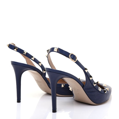 Valentino Garavani Pebbled Calfskin Rockstud Half D'Orsay Slingback 85mm Pumps 41 Pure Blue 4 of 8