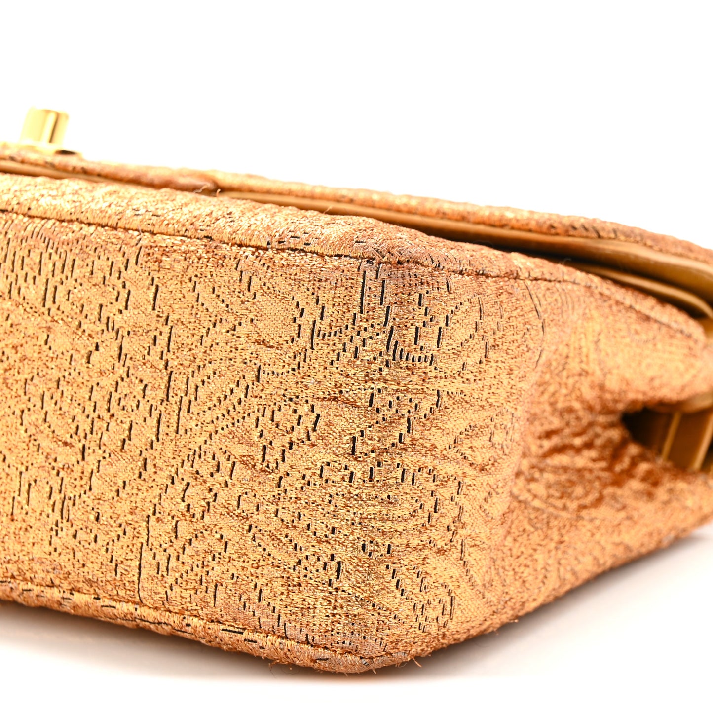 Metallic Brocade Quilted Small Double Flap Gold