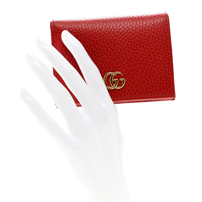 Gucci Pebbled Calfskin GG Marmont Card Case Hibiscus Red 2 of 7