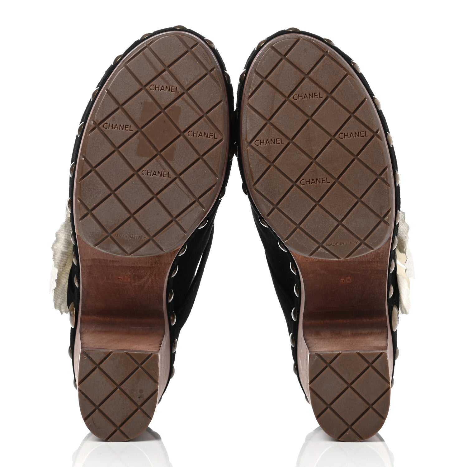 Chanel Suede Camellia Clogs 40 Black 5 of 10