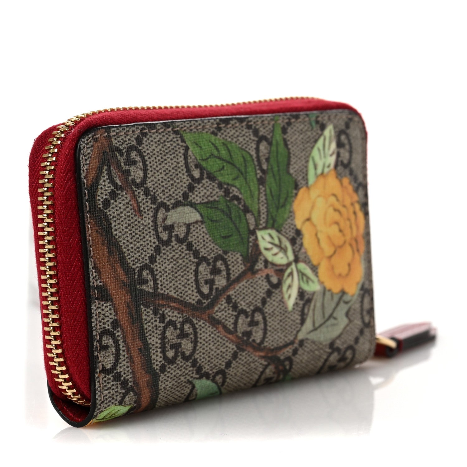 Gucci GG Supreme Monogram Tian Zip Around Card Case Wallet Beige Multicolor Red 4 of 7