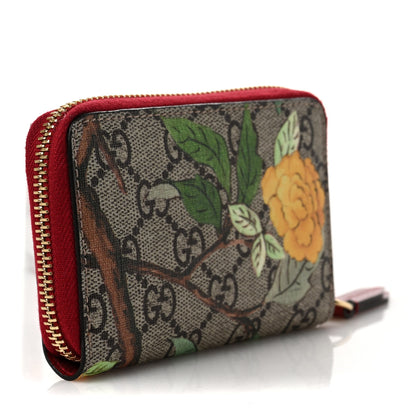 Gucci GG Supreme Monogram Tian Zip Around Card Case Wallet Beige Multicolor Red 4 of 7