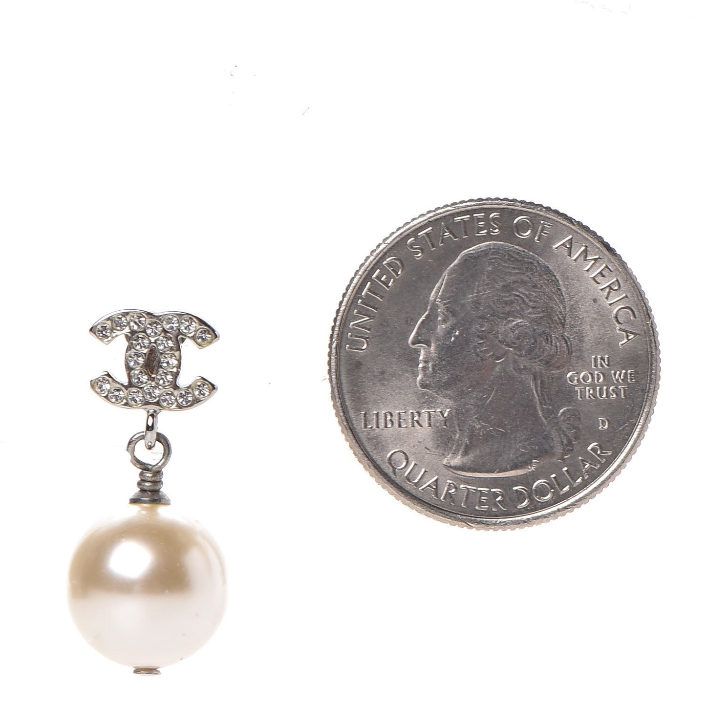 Crystal Pearl CC Drop Earrings Silver