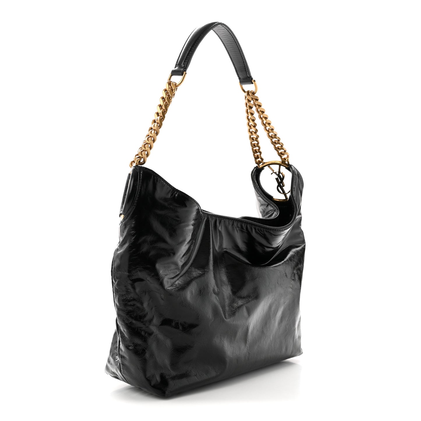Crinkled Calfskin Cassandre Hobo Black