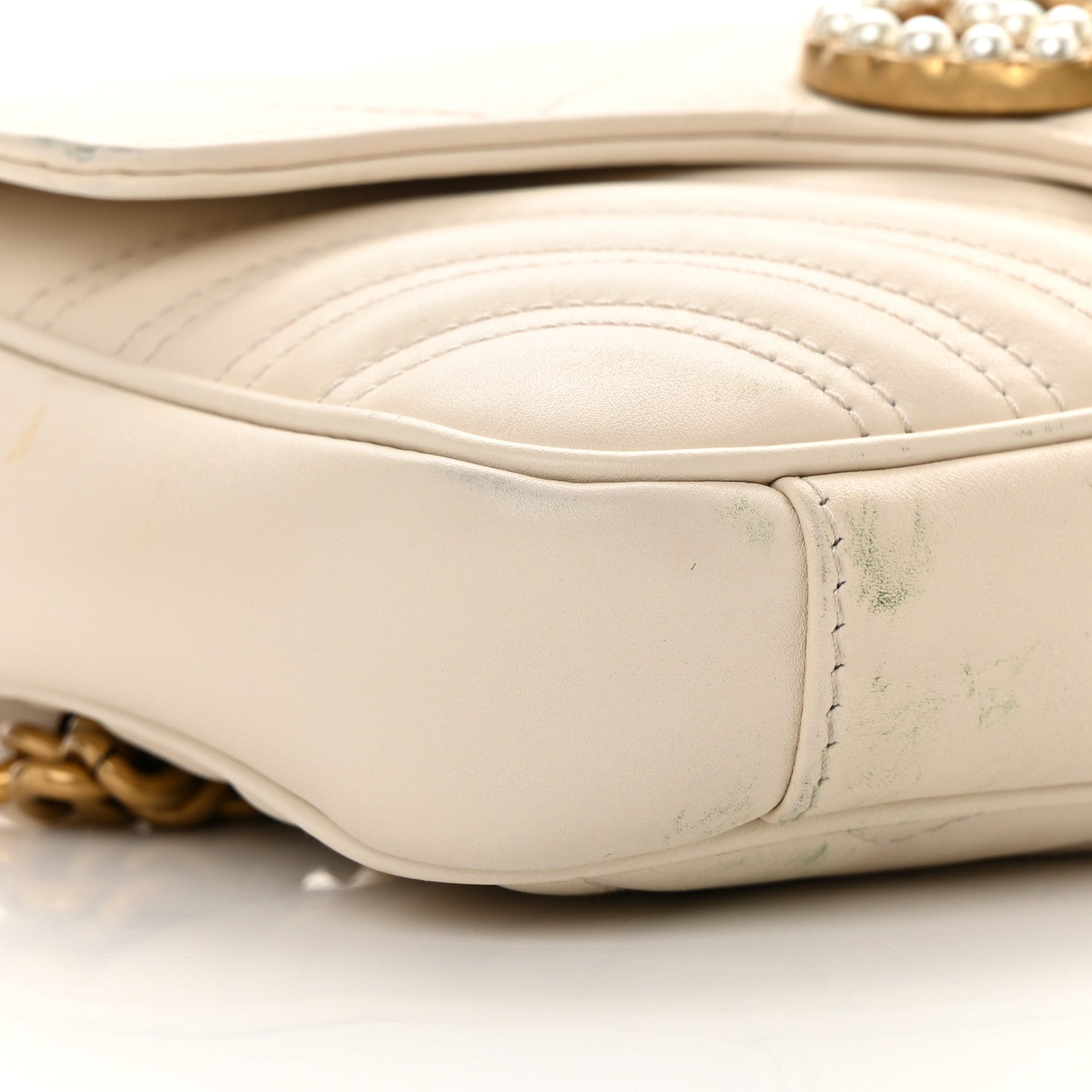 Gucci Calfskin Matelasse Pearly GG Marmont Chain Belt Bag Mystic White 9 of 19