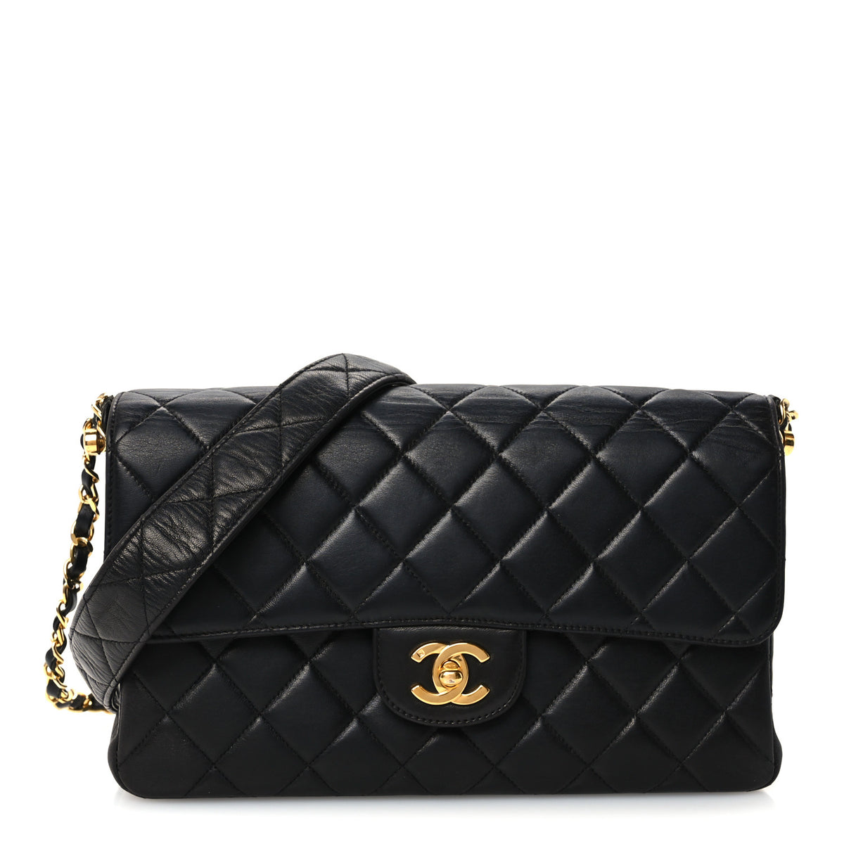 Lambskin Quilted Medium Double Sided Flap Black