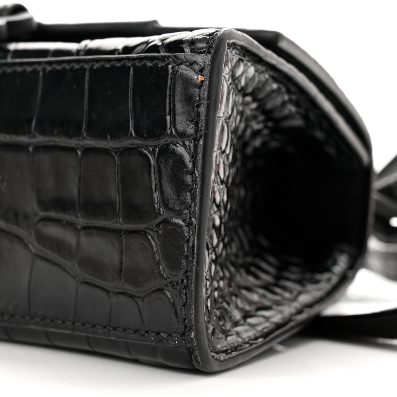 Balenciaga Shiny Calfskin Monochrome Crocodile Embossed Hourglass Top Handle Bag XS Black 11 of 11