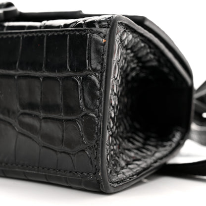Balenciaga Shiny Calfskin Monochrome Crocodile Embossed Hourglass Top Handle Bag XS Black 11 of 11