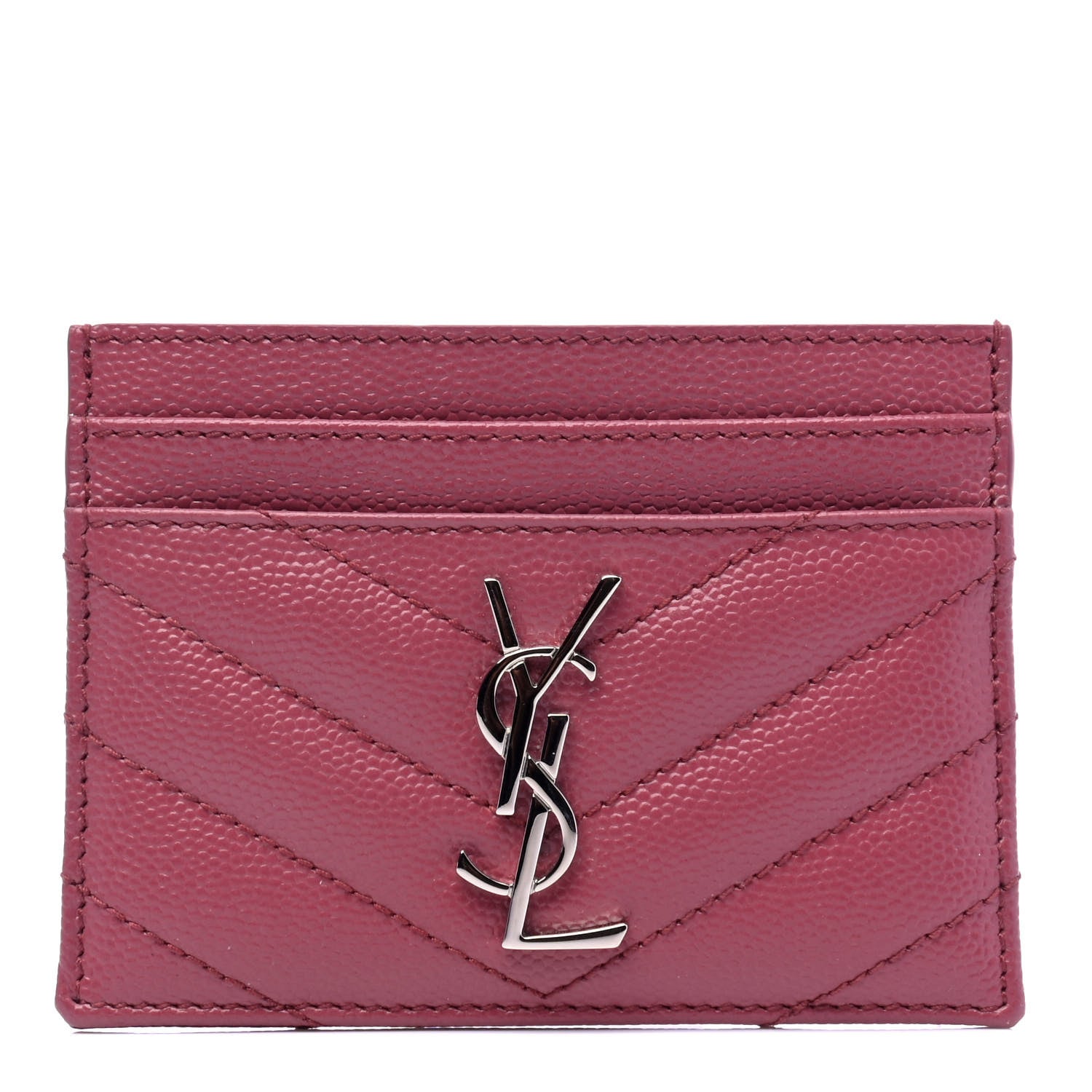 Saint Laurent Grain De Poudre Matelasse Chevron Monogram Credit Card Case Mystic Rose 1 of 4