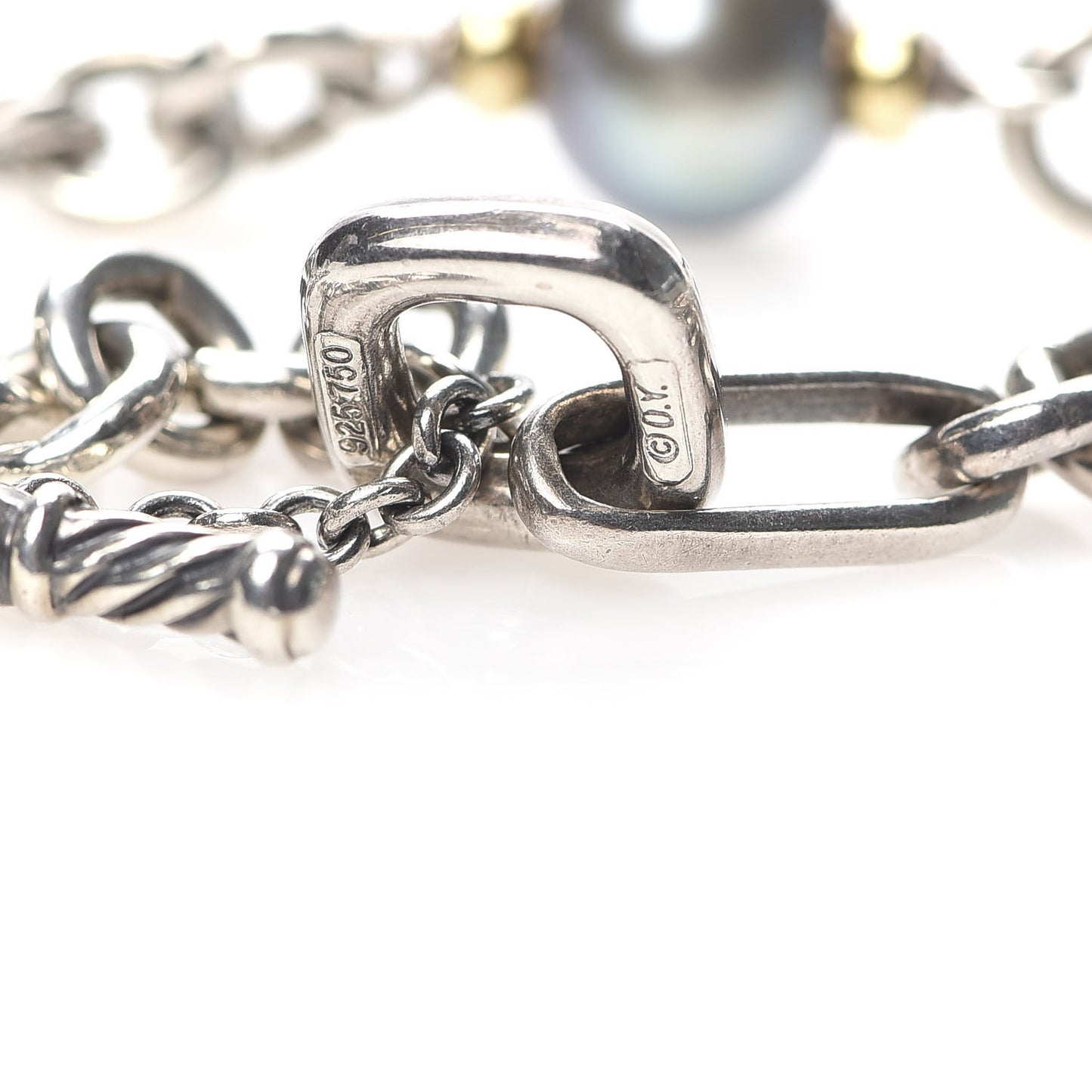 Sterling Silver 18K Yellow Gold Tahitian Pearl Figaro Chain Necklace