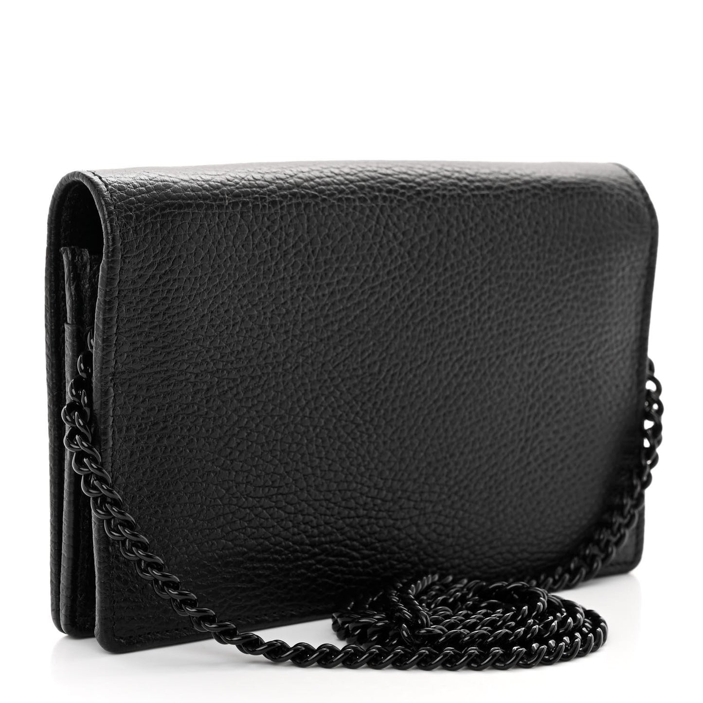 Dollar Calfskin Enamel Monochrome Mini GG Marmont Chain Wallet Black
