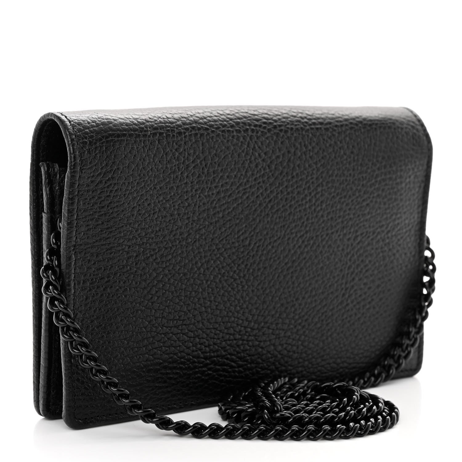 Gucci Dollar Calfskin Enamel Monochrome Mini GG Marmont Chain Wallet Black 3 of 11