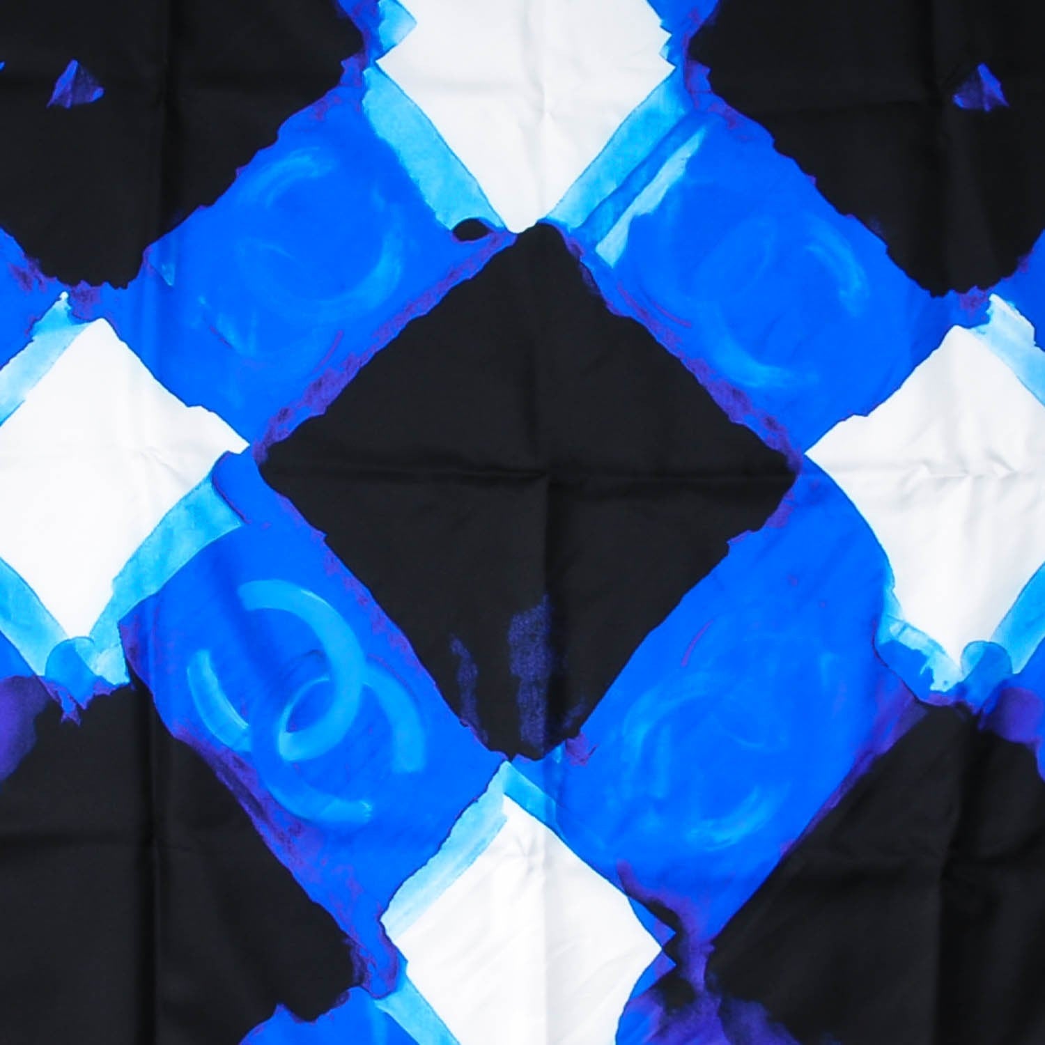 Chanel Washed Silk Twill CC Square Scarf Navy White 1 of 7