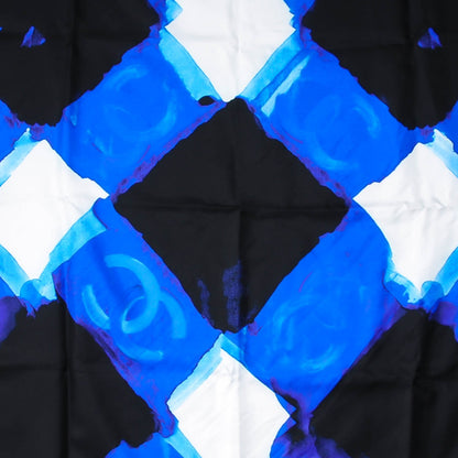 Chanel Washed Silk Twill CC Square Scarf Navy White 1 of 7
