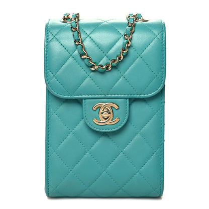 Chanel Lambskin Quilted Extra Mini Wallet On Chain WOC Teal 1 of 14