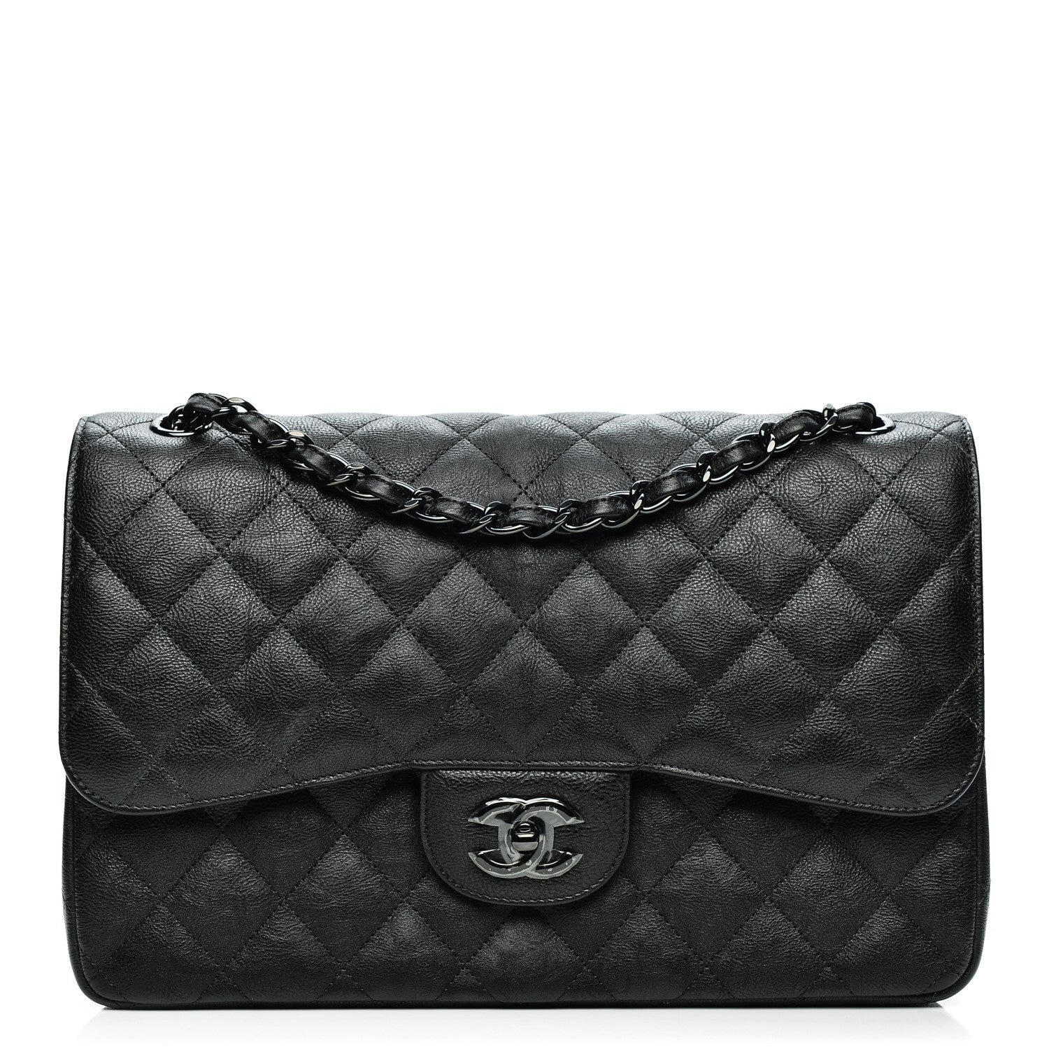 Chanel Crumpled Calfskin Quilted Jumbo Double Flap So Black 1 of 8