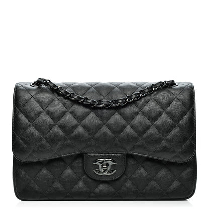 Chanel Crumpled Calfskin Quilted Jumbo Double Flap So Black 1 of 8