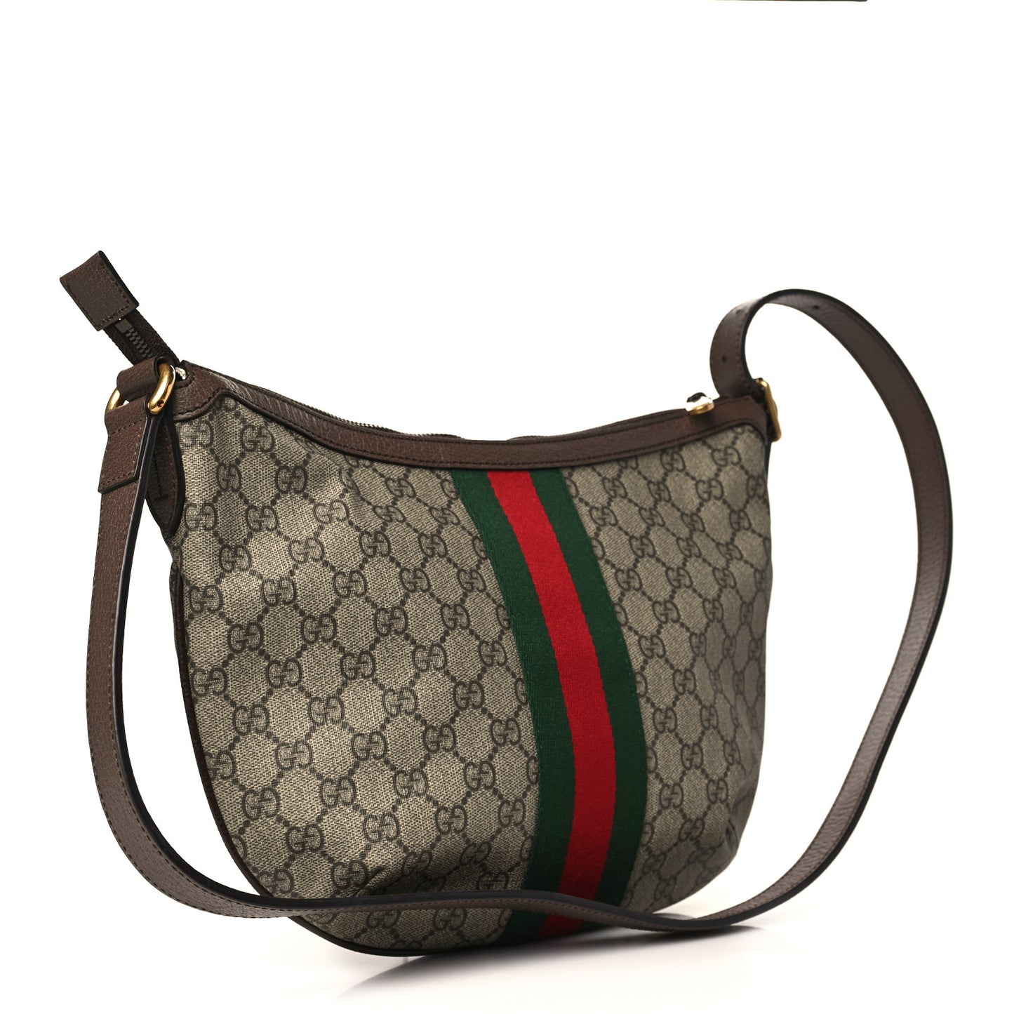 GG Supreme Monogram Web Small Ophidia Half Moon Hobo Brown
