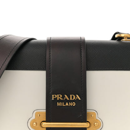 Prada City Calf Saffiano Large Cahier Bag White Black 8 of 17