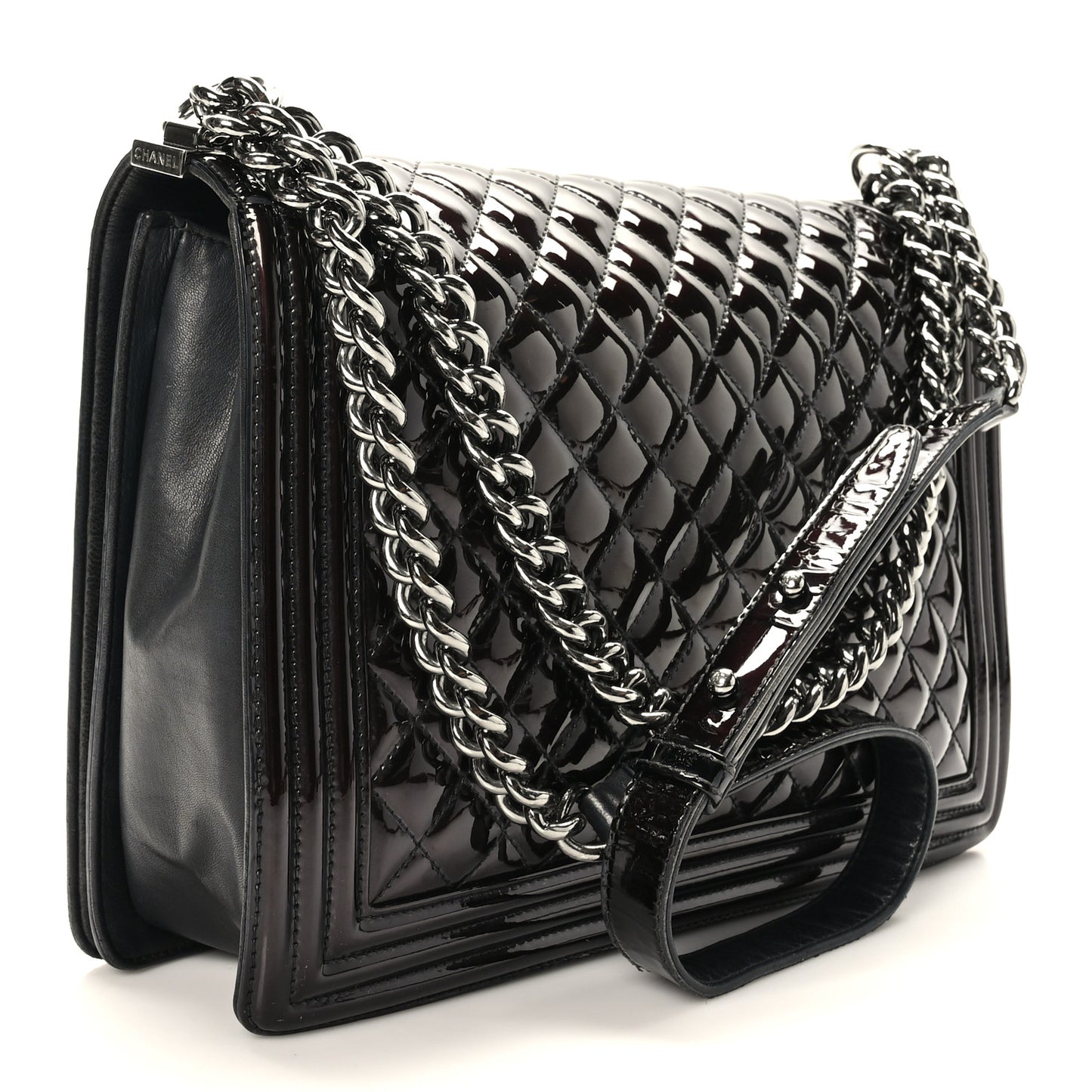 Patent Quilted Large Boy Flap Black