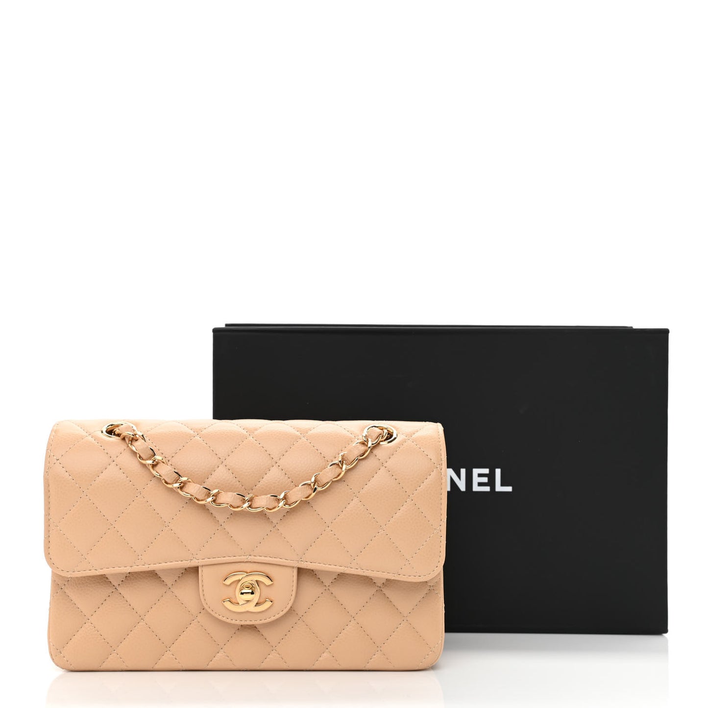 Caviar Quilted Small Double Flap Beige