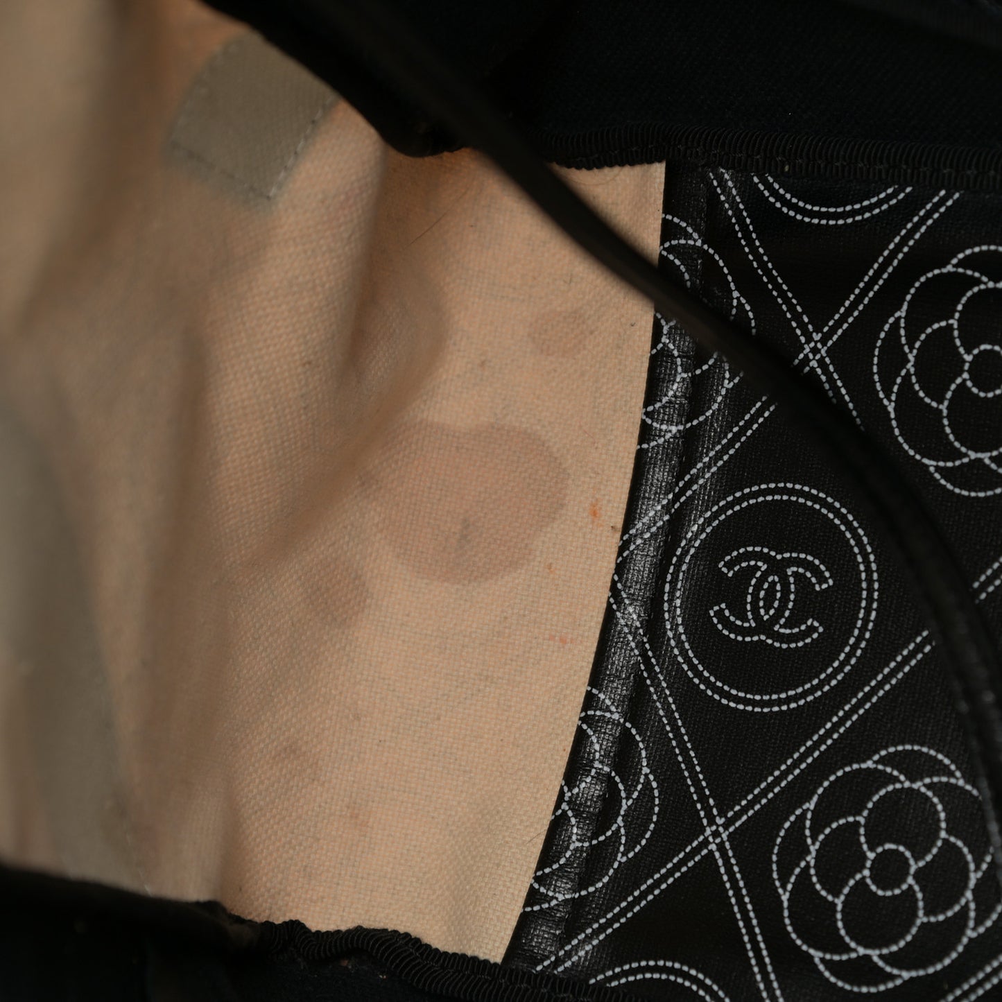 Coated Canvas Camellia Medium Shopping Tote Black Beige