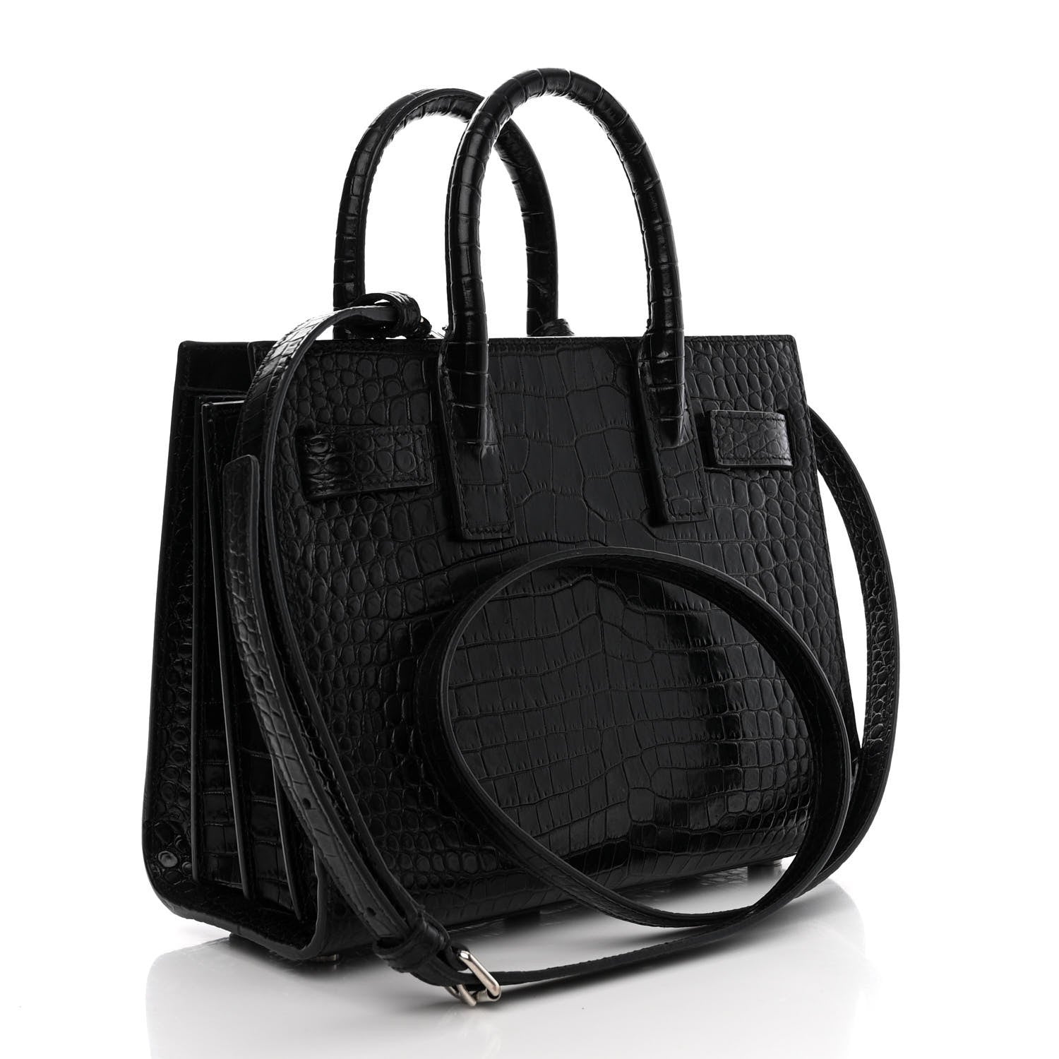 Saint Laurent Calfskin Crocodile Embossed Nano Sac De Jour Black 3 of 11