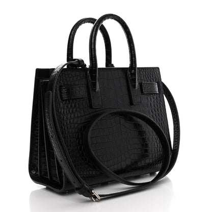 Saint Laurent Calfskin Crocodile Embossed Nano Sac De Jour Black 3 of 11