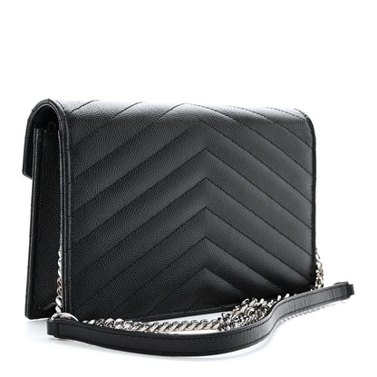Saint Laurent Grain De Poudre Matelasse Chevron Monogram Envelope Chain Wallet Black 3 of 12